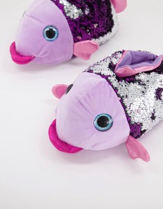 Розовые слиперы в форме рыбки с отделкой пайетками Loungeable-Фиолетовый цвет