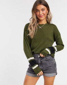 Джемпер с полосками на рукавах Brave Soul-Зеленый цвет