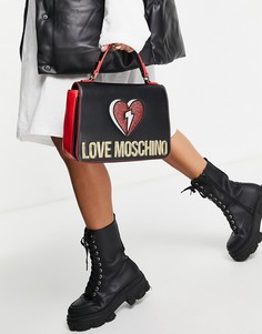 Черная сумка на плечо с ручкой сверху и логотипом в виде сердца Love Moschino-Черный цвет
