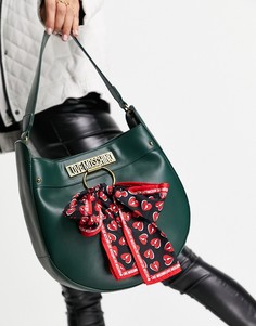 Темно-зеленая сумка на плечо с шарфом Love Moschino-Зеленый цвет