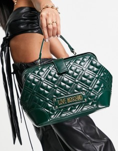 Темно-зеленая стеганая сумка на плечо с ручками сверху Love Moschino-Зеленый цвет
