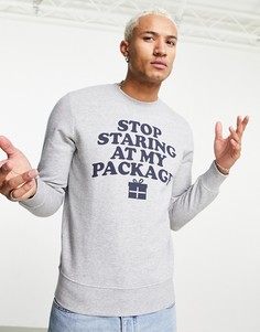 Серый новогодний свитшот с принтом упаковки Jack & Jones Originals