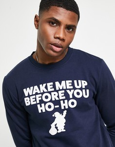 Темно-синий свитшот с новогодним принтом "Wake Me Up Before You Ho-Ho" Jack & Jones Originals