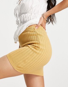 Горчичная мини-юбка в рубчик на талии Unique21-Светло-бежевый цвет