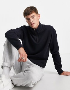 Темно-синий свитшот в рубчик с короткой молнией и логотипом GANT Sacker