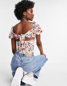 Чайный топ с цветочным принтом Miss Selfridge-Разноцветный