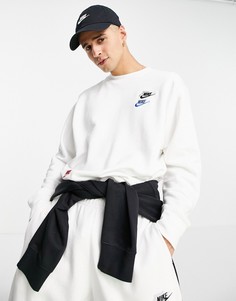 Белый флисовый свитшот с круглым вырезом и разноцветным логотипом Nike Essential