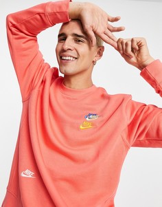 Коралловый флисовый свитшот с круглым вырезом и разноцветным логотипом Nike Essential-Оранжевый цвет