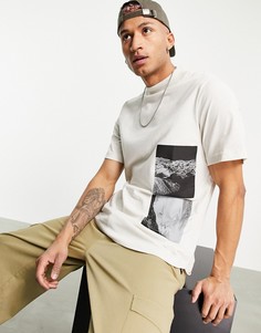 Футболка с высоким воротником песочного цвета Bershka-Нейтральный