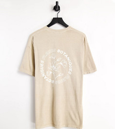 Выбеленная светло-бежевая oversized-футболка с принтом на спине New Look-Светло-бежевый
