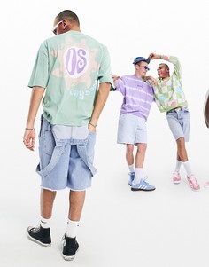 Бирюзовая oversized-футболка с принтом солнца и логотипом ASOS Daysocial-Зеленый цвет