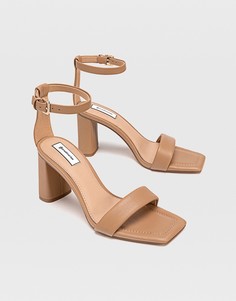 Светло-коричневые босоножки на каблуке с ремешками Stradivarius-Коричневый цвет