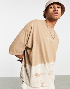 Бежевая oversized-футболка с принтом тай-дай и вышитым названием города "Los Angeles" ASOS DESIGN-Светло-бежевый цвет