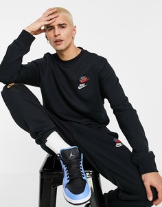 Черный флисовый свитшот с круглым вырезом и разноцветным логотипом Nike Essential-Черный цвет