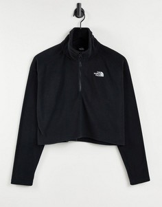 Черный укороченный флисовый пуловер с воротом на молнии 1/4 The North Face 100 Glacier-Черный цвет
