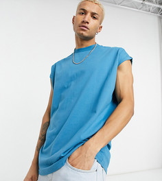 Синяя длинная oversize-футболка с отворотами на рукавах ASOS DESIGN-Голубой