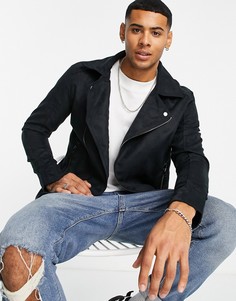 Черная байкерская куртка из искусственной замши Jack & Jones Originals-Черный цвет