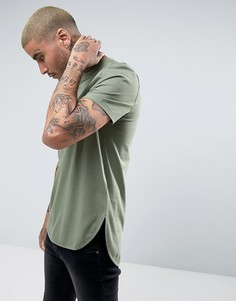 Длинная зеленая футболка с асимметричным краем ASOS-Зеленый