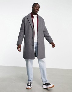 Серое пальто свободного кроя из материала с добавлением шерсти ASOS DESIGN-Серый