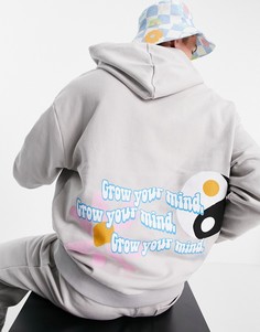 Светло-бежевая худи в стиле oversized с разнообразными принтами логотипа и рисунков (от комплекта) ASOS Daysocial-Светло-бежевый