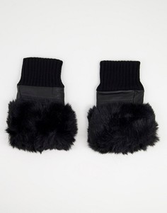 Черные кожаные перчатки без пальцев с отделкой из искусственного меха Jayley-Черный цвет