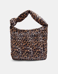 Объемная сумка на плечо из экоматериалов с узлом и леопардовым принтом Topshop-Коричневый цвет