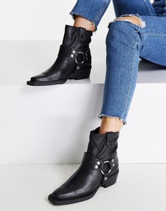 Черные кожаные ботинки в стиле вестерн на каблуках и с ремешками Bronx-Черный цвет