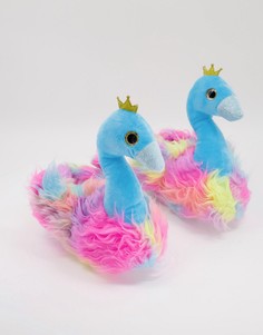 Разноцветные радужные слиперы в форме лебедей с короной Loungeable-Multi