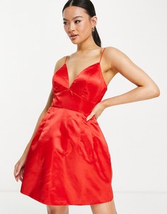 Красное атласное структурированное платье мини с расклешенной юбкой Jarlo-Красный