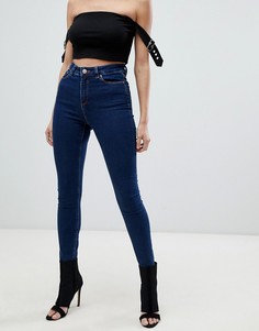 Темно-синие джинсы скинни с завышенной талией ASOS DESIGN-Голубой