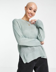 Джемпер с круглым вырезом и удлиненной спинкой шалфейно-зеленого цвета Brave Soul-Зеленый цвет