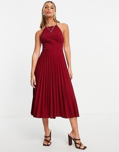 Темно-бордовое платье миди с узкой спиной-борцовкой и плиссированной юбкой ASOS DESIGN-Красный