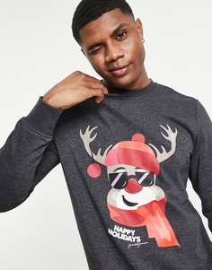 Черный новогодний свитшот с принтом оленя Jack & Jones Originals-Темно-синий