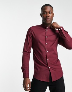 Бордовая облегающая рубашка с воротником на пуговице ASOS DESIGN-Красный