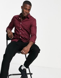 Бордовая приталенная рубашка ASOS DESIGN-Красный