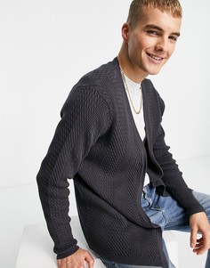 Темно-серый меланжевый вязаный кардиган в рубчик ASOS DESIGN