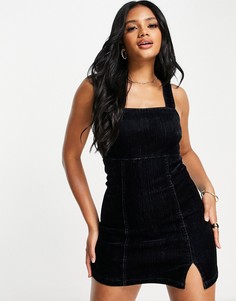 Темно-синее бархатное платье облегающего кроя ASOS DESIGN-Темно-синий