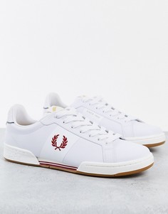 Бело-красные кожаные кроссовки Fred Perry B722-Белый