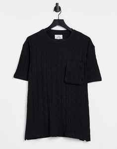 Черная футболка в стиле oversized с жаккардовым рисунком-монограммой Sixth June-Черный цвет