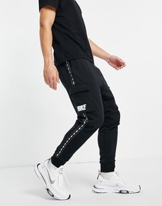 Черные флисовые джоггеры карго с отделкой тесьмой Nike Repeat-Черный цвет
