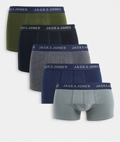 Набор из 5 боксеров-брифов разных цветов с темно-синим поясом Jack & Jones-Разноцветный