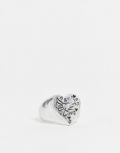 Серебристое кольцо с гравированным сердечком DesignB London-Серебряный
