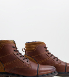 Темно-коричневые кожаные ботинки в стиле casual на шнуровке для широкой стопы Silver Street-Коричневый цвет