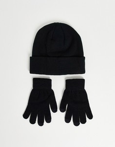 Подарочный комплект из шапки и перчаток черного цвета SVNX-Черный цвет