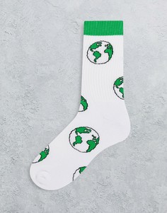 Спортивные носки с принтом планеты Земля ASOS DESIGN-Белый