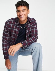 Бордовая рубашка из органического хлопка в клетку Selected Homme-Красный