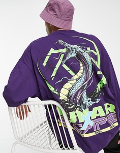 Темно-сиреневая футболка в стиле oversized с длинными рукавами и принтом дракона на спине ASOS DESIGN-Фиолетовый цвет