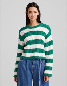 Зеленый укороченный джемпер в полоску Bershka-Зеленый цвет