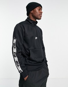 Черный свитшот из политрикотажа с отделкой фирменной лентой и молнией 1/4 Nike Repeat-Черный цвет
