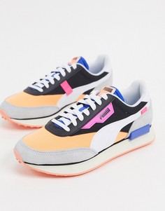 Черные кроссовки с оранжевыми вставками Puma Future Riders-Черный